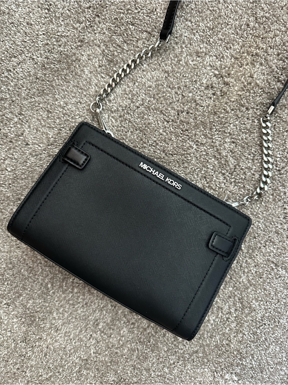 LIKE NEW-Michael Kors Black Rayne Crossbody with Silver Chain Strap